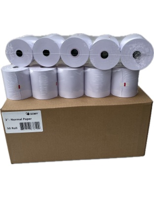 SOMY 3&quot; X 165' White 1-Ply Bond Receipt Paper Rolls (50 Rolls)