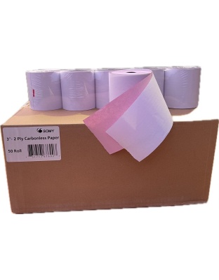 SOMY 2 Ply, Carbonless, 3&quot; x 100', White and Canary, 50 Pack