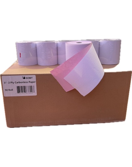 SOMY 2 Ply, Carbonless, 3&quot; x 100', White and Canary, 50 Pack