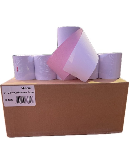 SOMY 2 Ply, Carbonless, 3&quot; x 100', White and Canary, 50 Pack