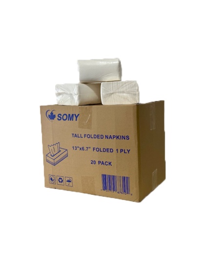 Dinner Napkins 13&quot; X 6.7&quot; White Virgin Paper- 1 Ply 1/6&quot; Folded, (9000 Pcs/Case)