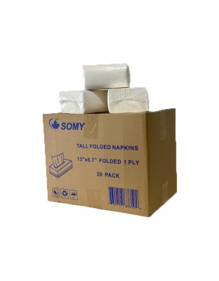 Dinner Napkins 13&quot; X 6.7&quot; White Virgin Paper- 1 Ply 1/6&quot; Folded, (9000 Pcs/Case)